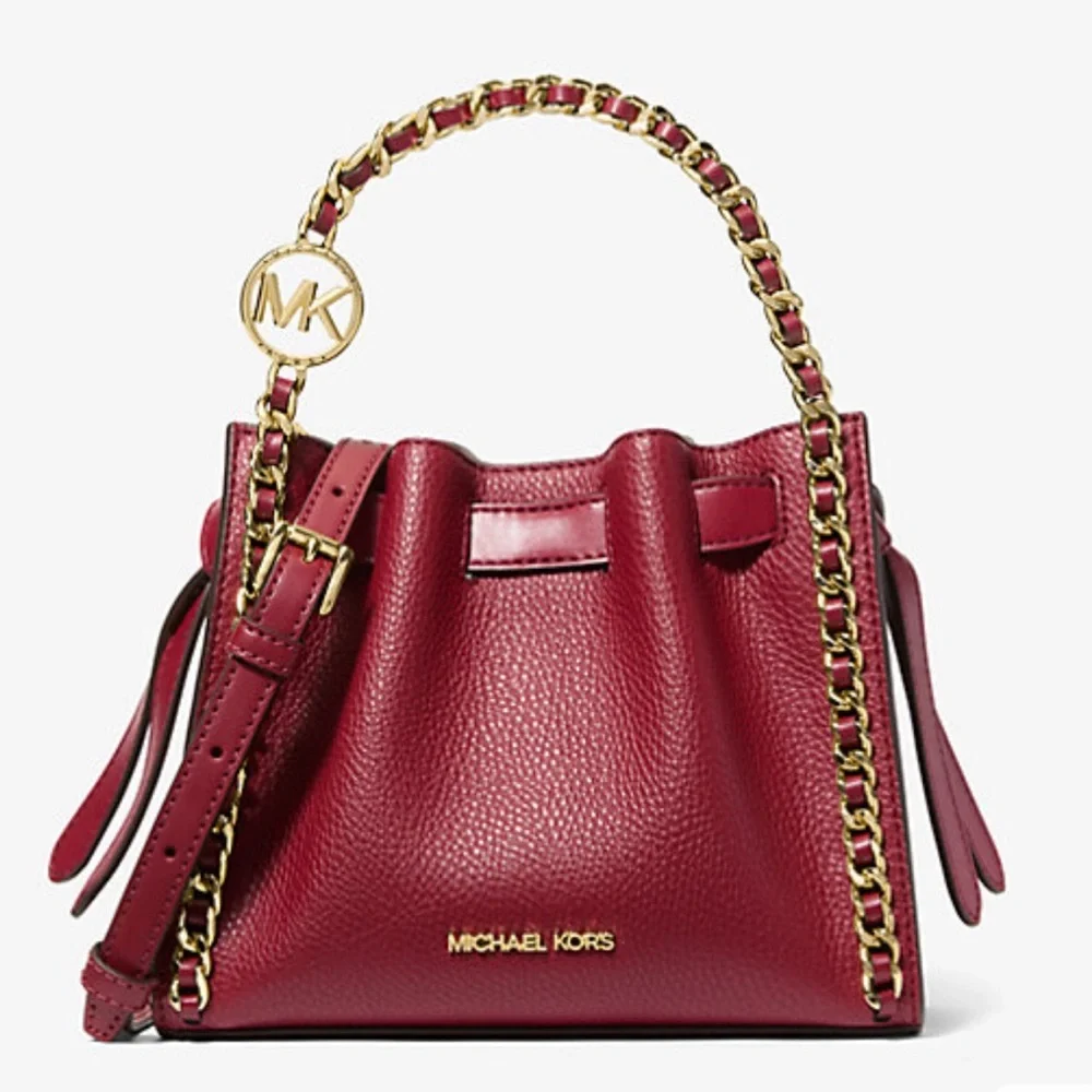 MICHAEL KORS Mina Small Chain Crossbody XBody Bag Belt Chain Inlay  Cherry  NWT